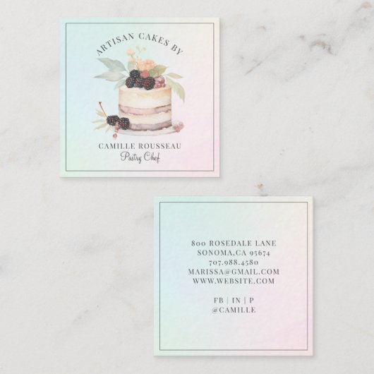 Bakery Pastry Chef Baker Square Business Card Vierkante Visitekaartje (Voorkant / Achterkant)