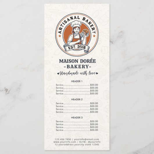 Bakery Pastry Chef Baking Catering Gold Price List Menu (Voorkant)
