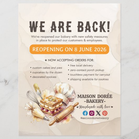 Bakery Pastry Chef Baking Catering Grand Reopening Flyer (Voorkant)