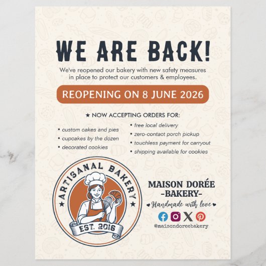 Bakery Pastry Chef Baking Catering Grand Reopening Flyer (Voorkant)