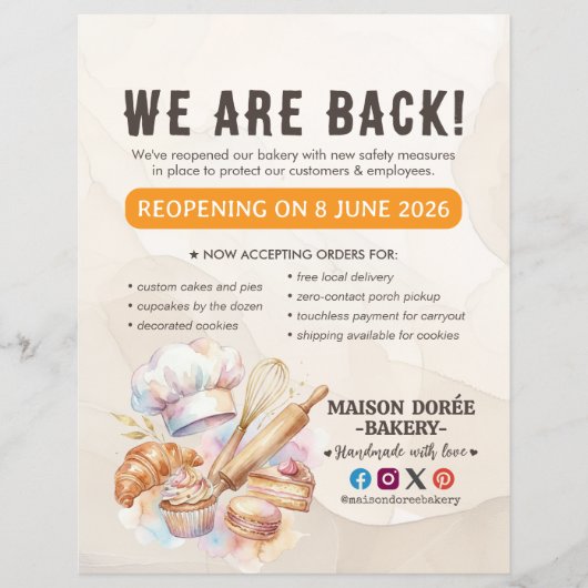 Bakery Pastry Chef Baking Catering Grand Reopening Flyer (Voorkant)