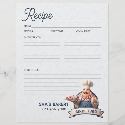 Bakery Pastry Chef Baking Recipe Page Cookbook Flyer (Voorkant)