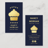 Bakery Pastry Chef Cupcake Navy And Gold Visitekaartje (Voorkant / Achterkant)