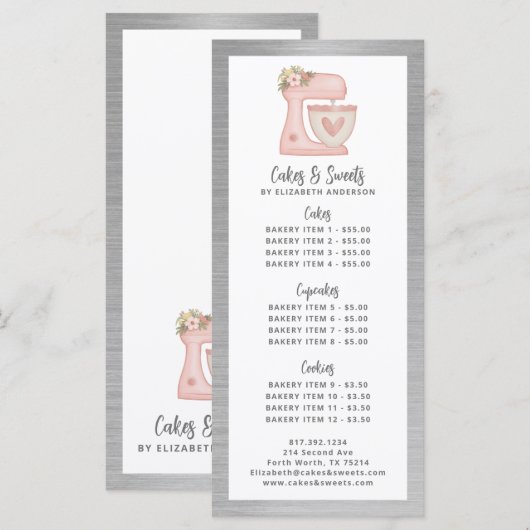 Bakery Pastry Chef Dessert Menu Price List (Voorkant / Achterkant)