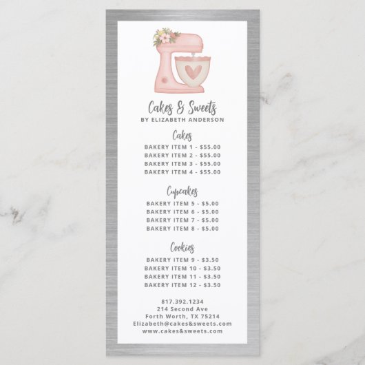 Bakery Pastry Chef Dessert Menu Price List (Voorkant)