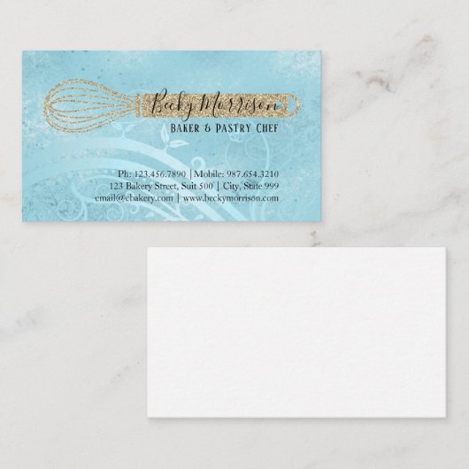Bakery Pastry Chef | Elegant Gold Whisk Visitekaartje (Voorkant / Achterkant)