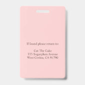 Bakery Pastry Chef Employee Foto ID Badge (Back)