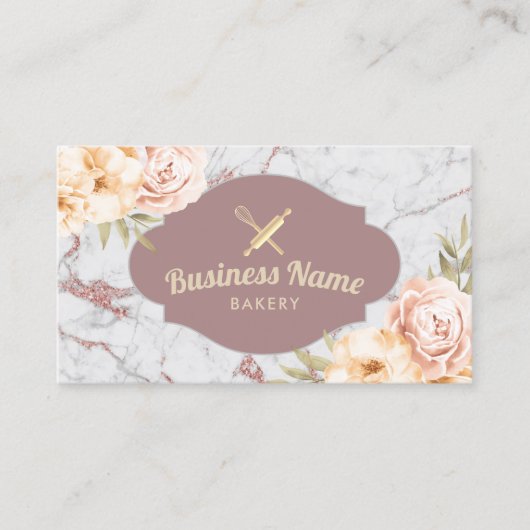 Bakery Pastry Chef  Floral Trendy Marble Visitekaartje (Voorkant)