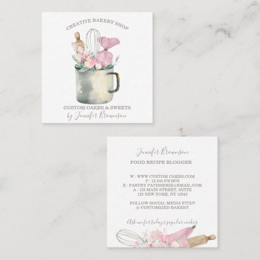 Bakery Pastry Chef mok Boho chic Vierkante Visitekaartje (Voorkant / Achterkant)