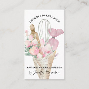 Bakery Pastry Chef Roze Flowers Boho Visitekaartje