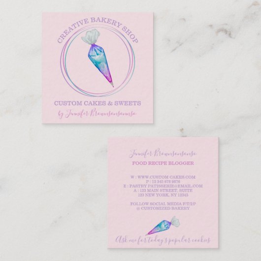 Bakery Pastry Chef uniek Vierkante Visitekaartje (Voorkant / Achterkant)