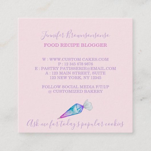 Bakery Pastry Chef uniek Vierkante Visitekaartje (Achterkant)