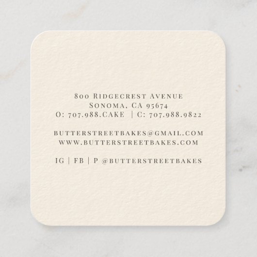 Bakery Pastry Chef Vierkante Visitekaartje (Achterkant)