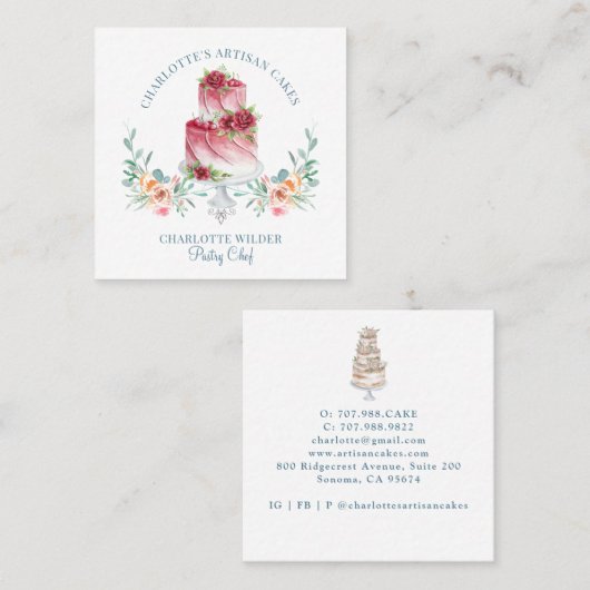 Bakery Pastry Chef Waterverf Cake Dessert Vierkante Visitekaartje (Voorkant / Achterkant)