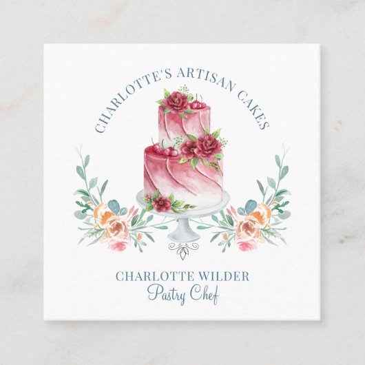 Bakery Pastry Chef Waterverf Cake Dessert Vierkante Visitekaartje (Voorkant)