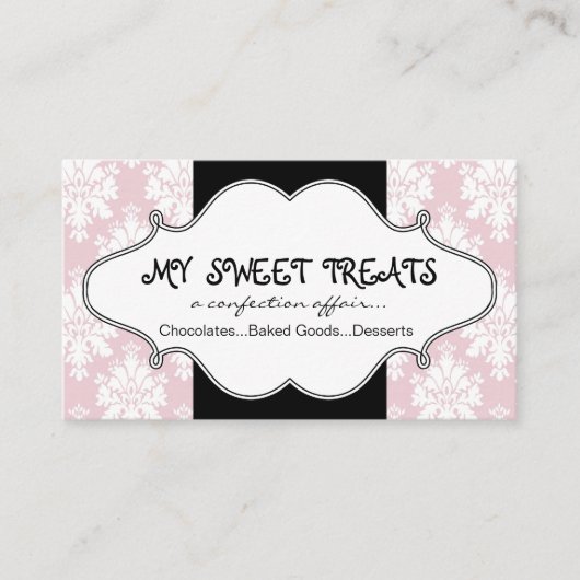 Bakery Pink Damask Visitekaartje (Voorkant)
