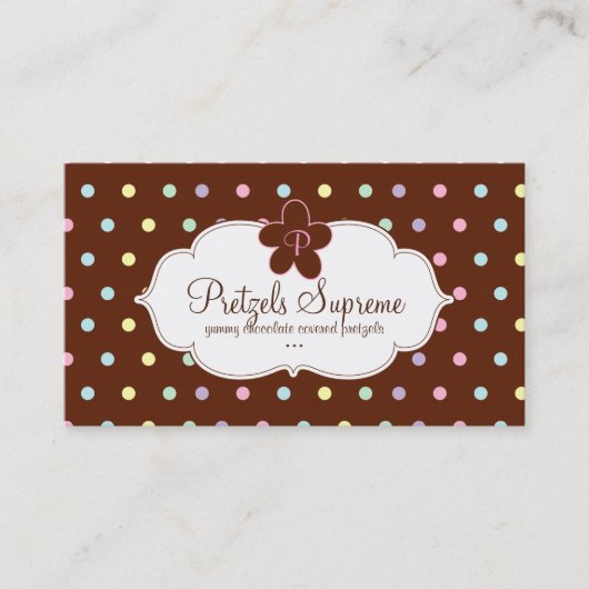 Bakery Polka Dots Chocolate Pink Floral Visitekaartje (Voorkant)