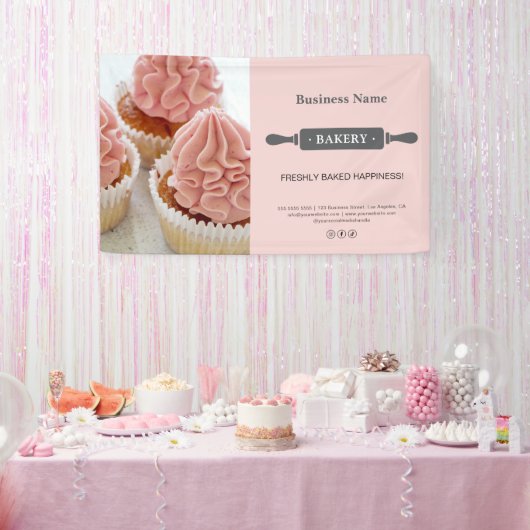 Bakery Rolling Pin Custom Photo Pink Business Spandoek (Feest)