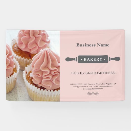 Bakery Rolling Pin Custom Photo Pink Business Spandoek (Horizontaal)