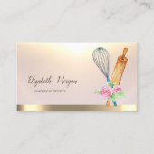 Bakery Rolling Pin Whisk Flowers Gold Visitekaartje (Voorkant)