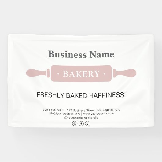 Bakery Rolling Pin White and Pink Business Spandoek (Horizontaal)