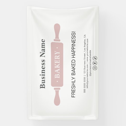 Bakery Rolling Pin White and Pink Business Spandoek (Verticaal)