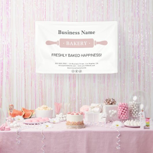 Bakery Rolling Pin White and Pink Business Spandoek (Feest)