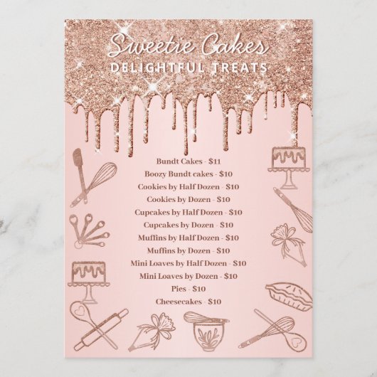 Bakery Roos Gold Glitter Pink Drip Price List Menu (Voorkant)