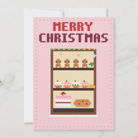 Bakery Roze Pixel Art Kerstkaart (Voorkant)