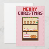 Bakery Roze Pixel Art Kerstkaart (Voorkant / Achterkant)