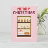Bakery Roze Pixel Art Kerstkaart (Staand voorkant)