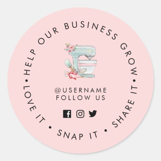 Bakery Roze sociale media volgen Ronde Sticker (Voorkant)