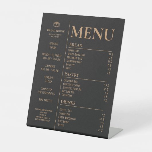 Bakery Small Caffee Table Menu Reclamebord Met Voetstuk (Voorkant)