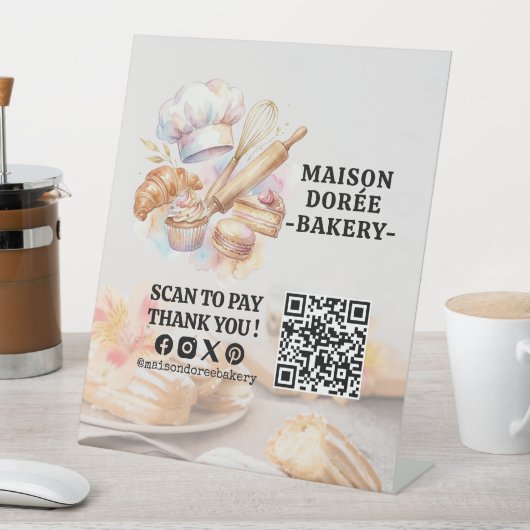 Bakery Store Pastry Cake Baker QR Code Pay Here Reclamebord Met Voetstuk (Insitu)