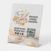 Bakery Store Pastry Cake Baker QR Code Pay Here Reclamebord Met Voetstuk (Voorkant)