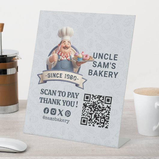 Bakery Store Pastry Cake Baker QR Code Pay Here Reclamebord Met Voetstuk (Insitu)