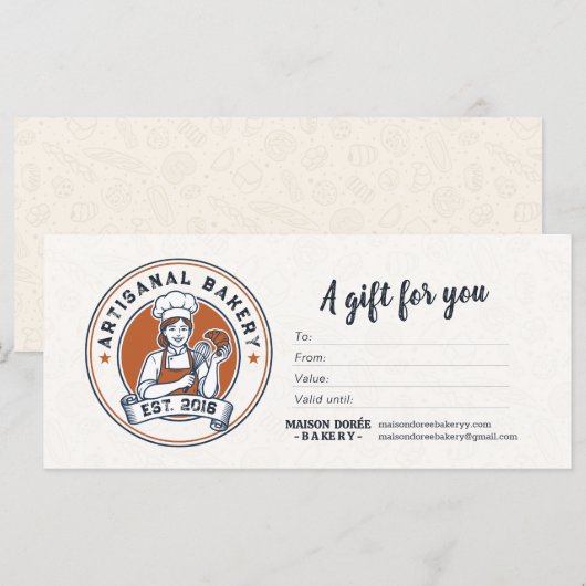 Bakery Store Pastry Chef Baker Gift Certificate (Voorkant / Achterkant)