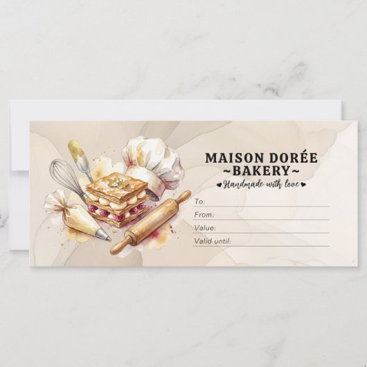 Bakery Store Pastry Chef Baker Gift Certificate (Voorkant)