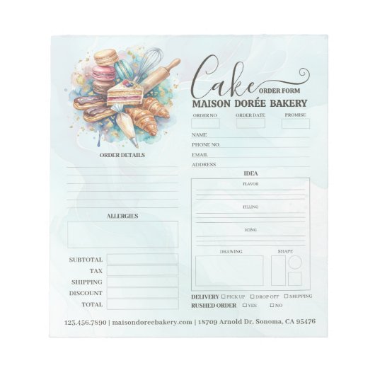 Bakery Store Pastry Chef Cake Baker Order Form Notitieblok (Voorkant)