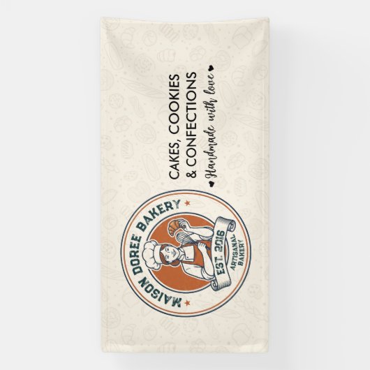 Bakery Store Pastry Chef Dessert Sweets Cake Baker Spandoek (Verticaal)