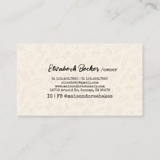 Bakery Store Pastry Chef Dessert Sweets Cake Baker Visitekaartje (Achterkant)