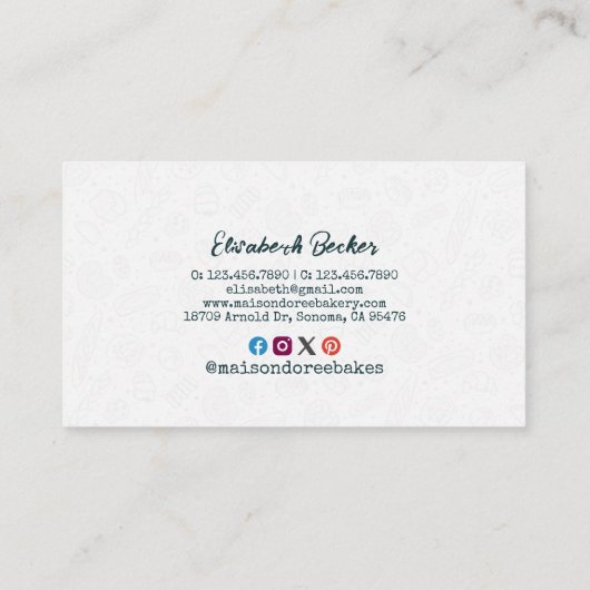 Bakery Store Pastry Chef Dessert Sweets Cake Baker Visitekaartje (Achterkant)