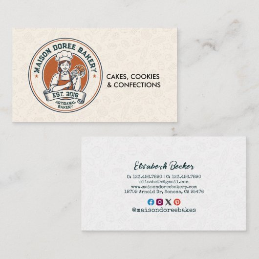 Bakery Store Pastry Chef Dessert Sweets Cake Baker Visitekaartje (Voorkant / Achterkant)