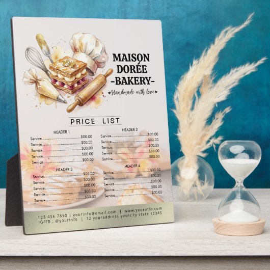 Bakery Store Pastry Chef Desserts Menu Price List Fotoplaat (Zijkant)