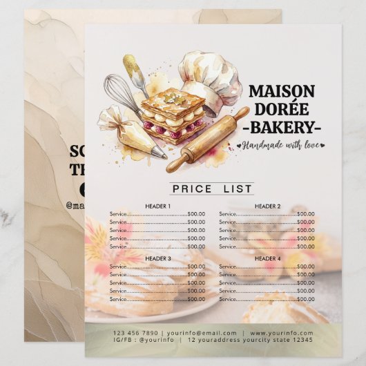 Bakery Store Pastry Chef Menu Price List Pay Here (Voorkant / Achterkant)