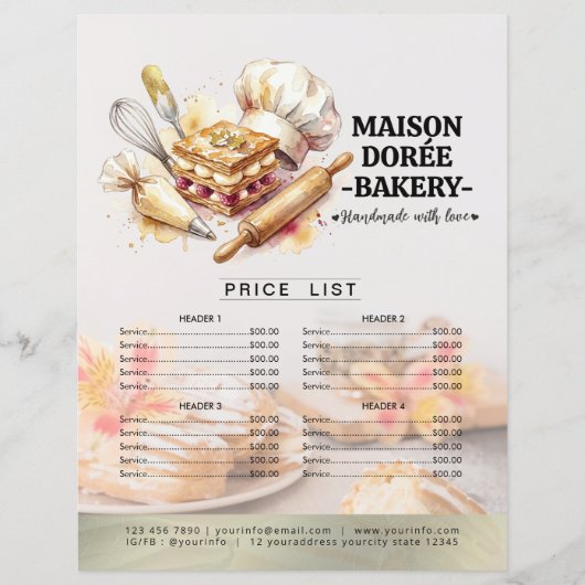 Bakery Store Pastry Chef Menu Price List Pay Here (Voorkant)