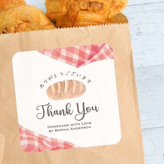 Bakery Thank You Watercolor Bread Red Gingham Vierkante Sticker