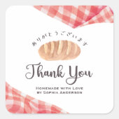Bakery Thank You Watercolor Bread Red Gingham Vierkante Sticker (Voorkant)
