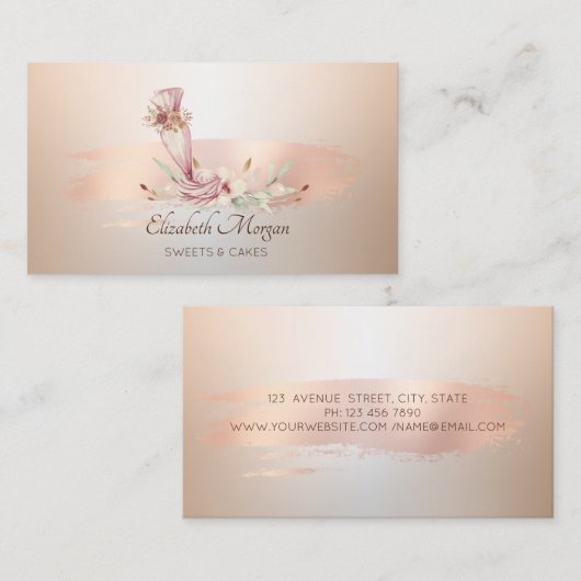 Bakery Tool Flower Roos Gold Bruske Visitekaartje (Voorkant / Achterkant)