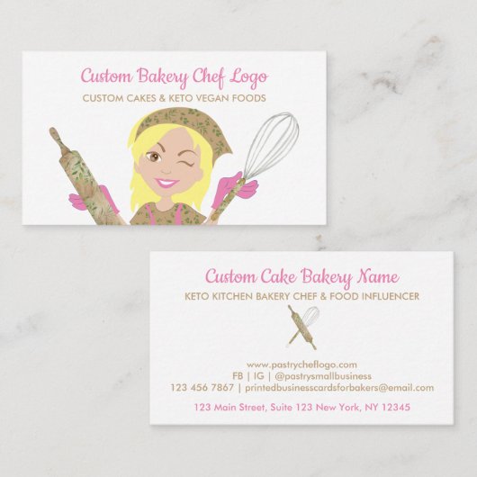 Bakery Vegetarian Restaurant Woman Chef Boss Visitekaartje (Voorkant / Achterkant)